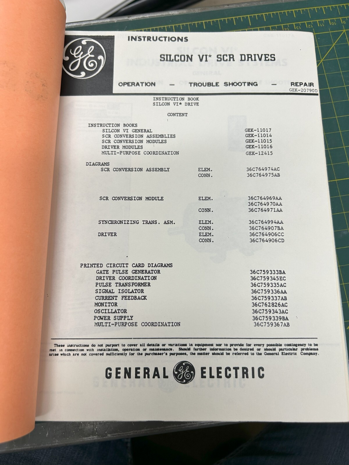 General Electric Speed Variator Instruction Manual GEK 21209 *FREE SHIPPING*