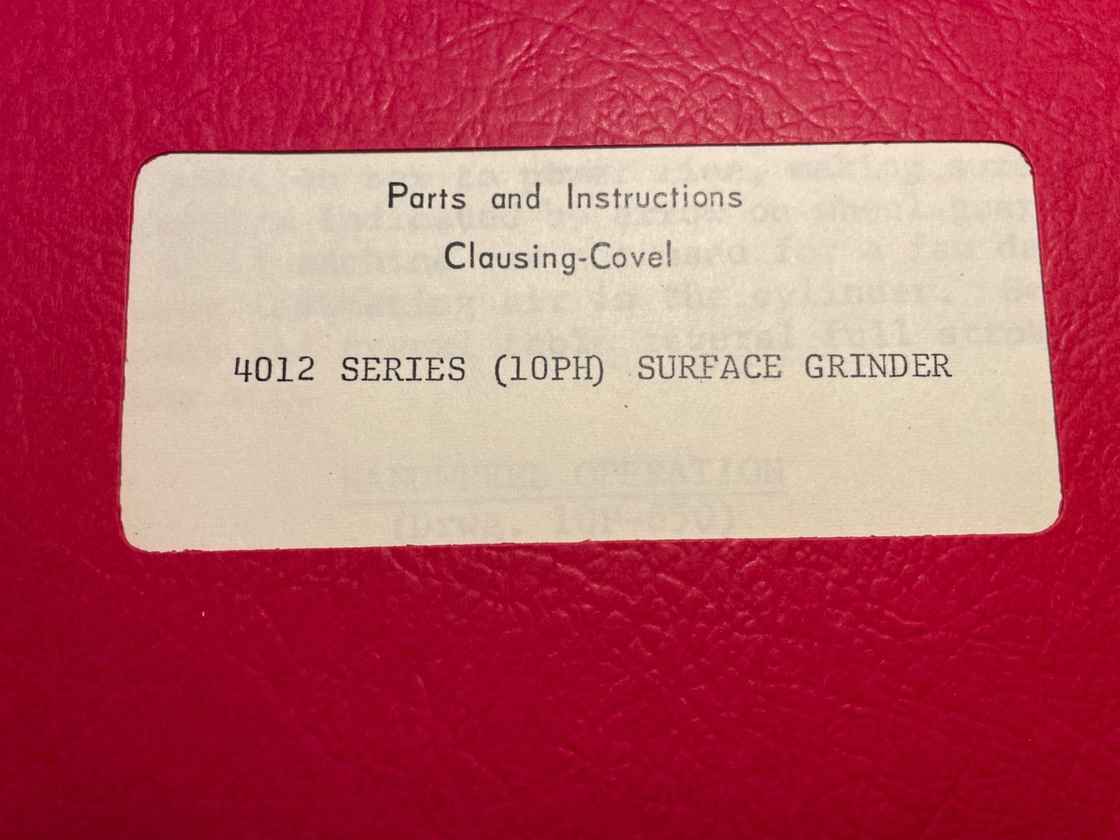 Clausing Covel 10H Surface Grinder Parts & Instruction Manual 4012 Series