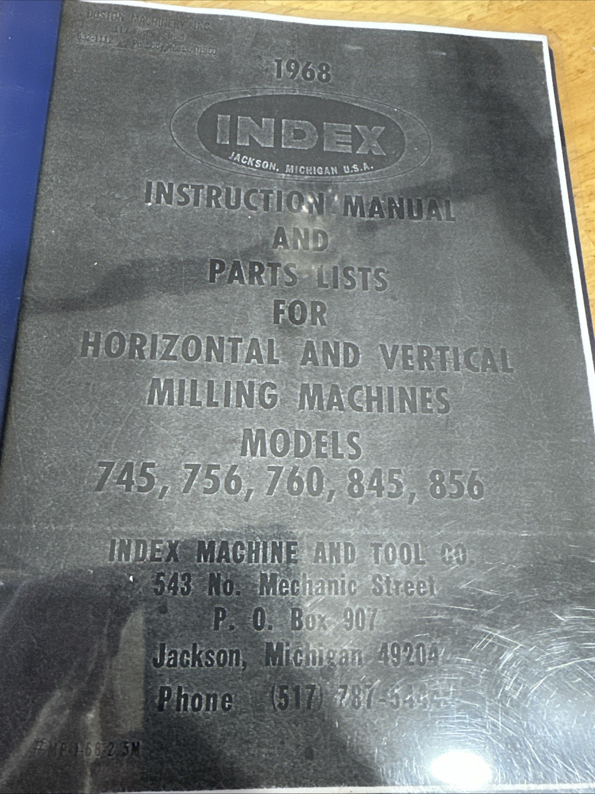 1968 Index Instruction Manual and Parts List