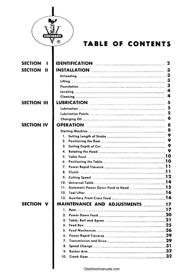 CINCINNATI 16″ 20″ 24″ 28″32″36″ Rigid Metal Shaper Operator Service Manual 1446