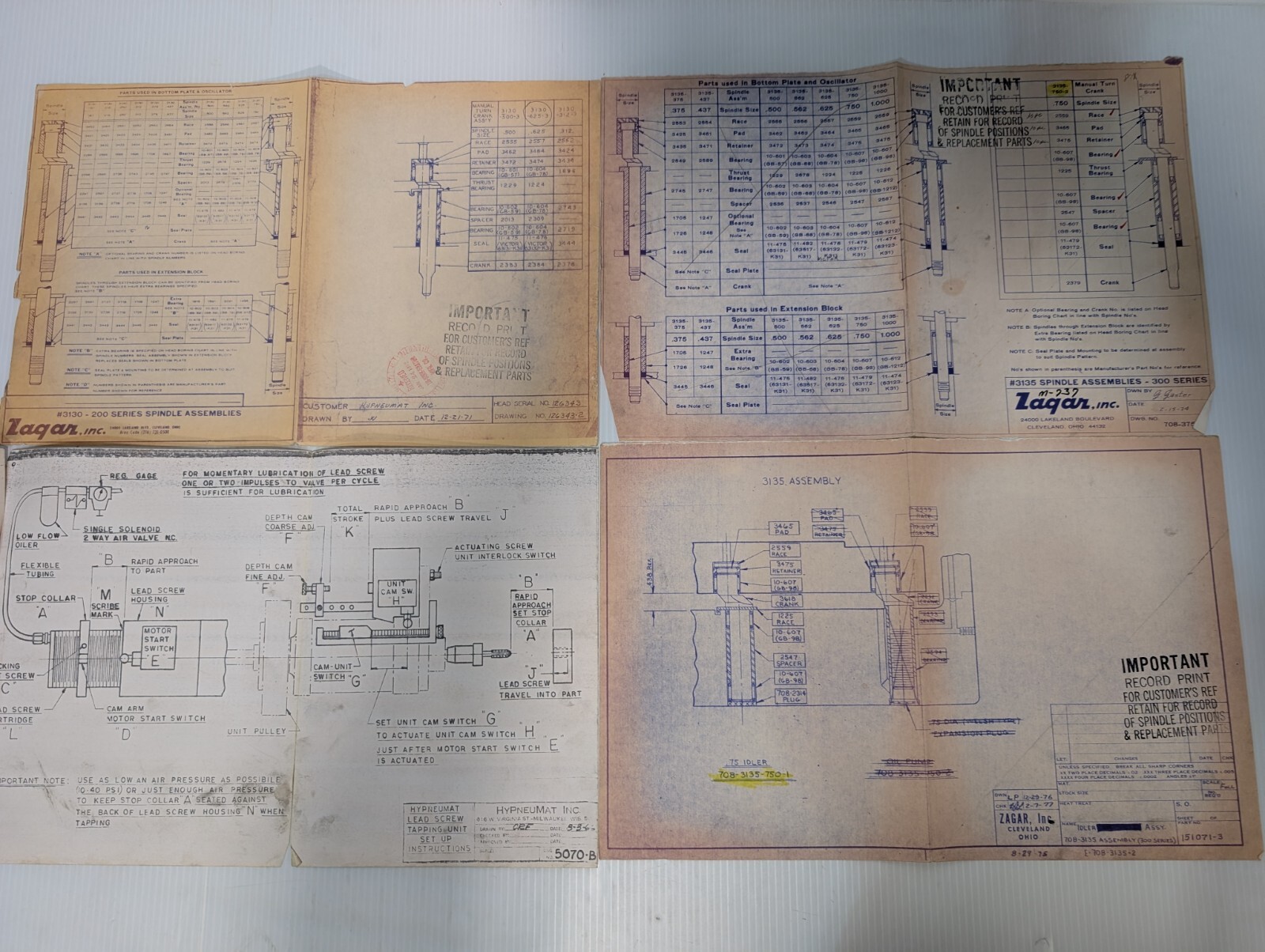 Hypneumat M-0737 Drilling & Tapping Machine Materials, Parts List, Instructions
