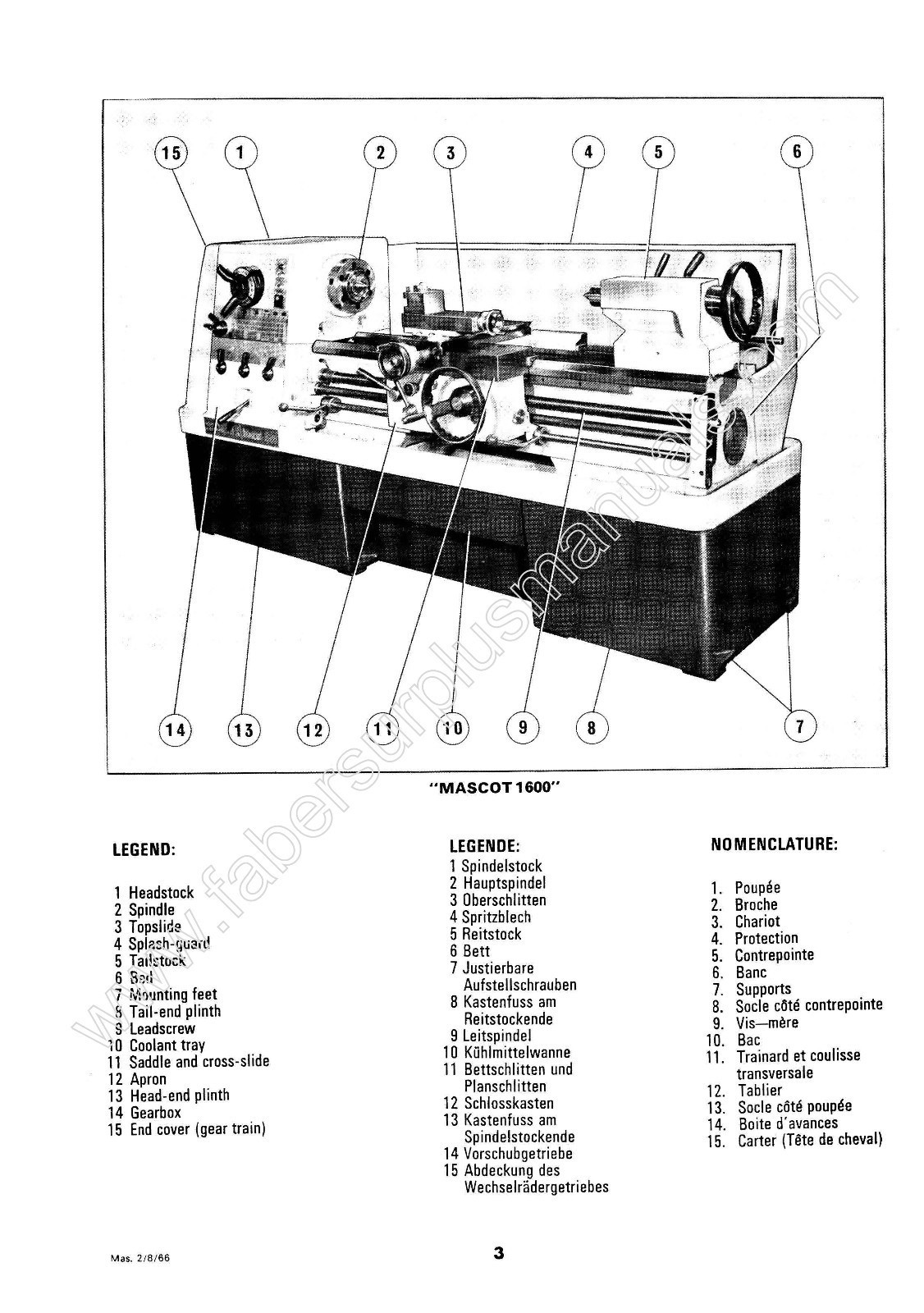 Colchester Mascot 1600 Lathe 17″ Op, Service, & Parts Manual #482