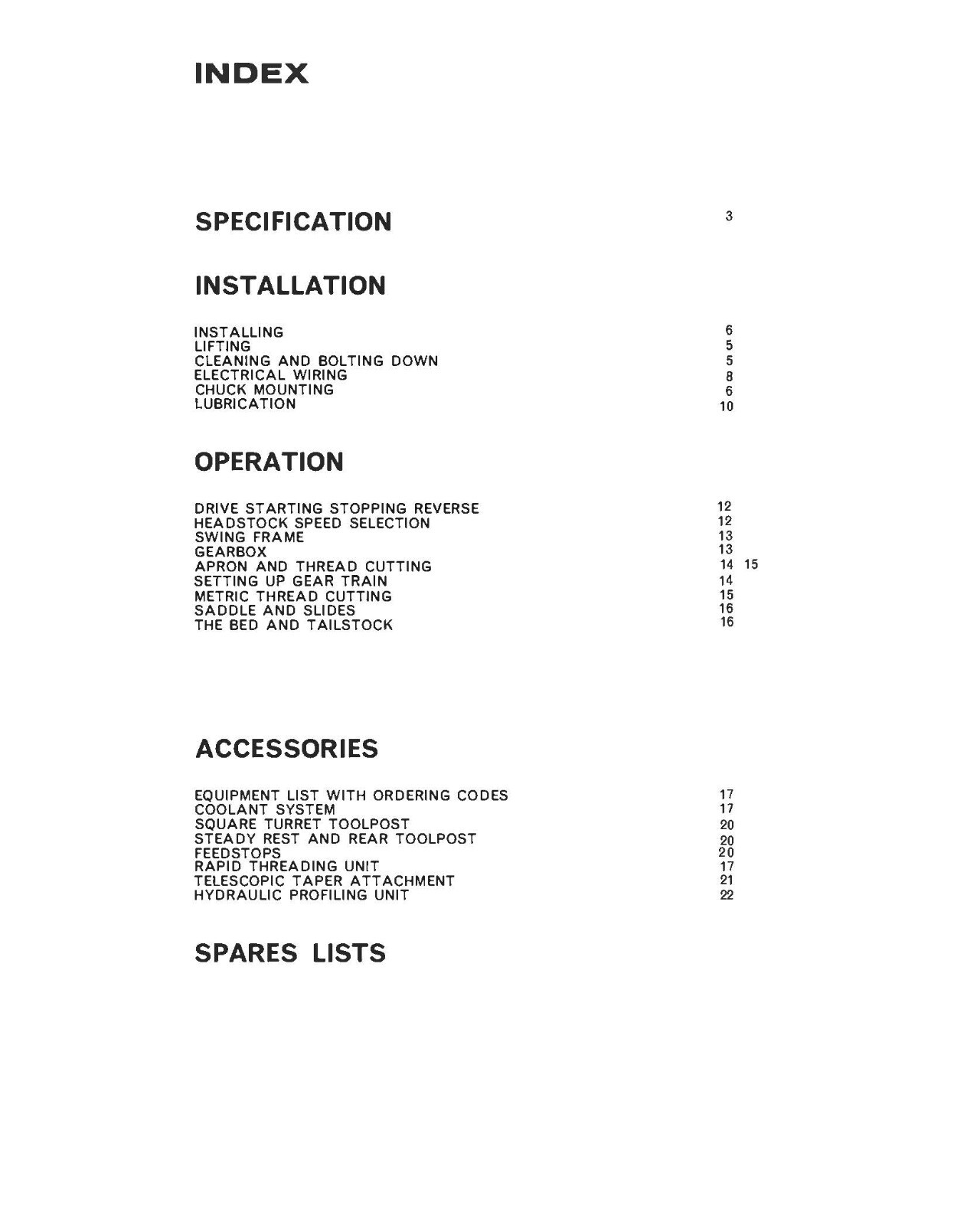 LATHE INSTRUCTION & PARTS MANUAL FITS Clausing-Colchester 15 X 30 & 15 X 48