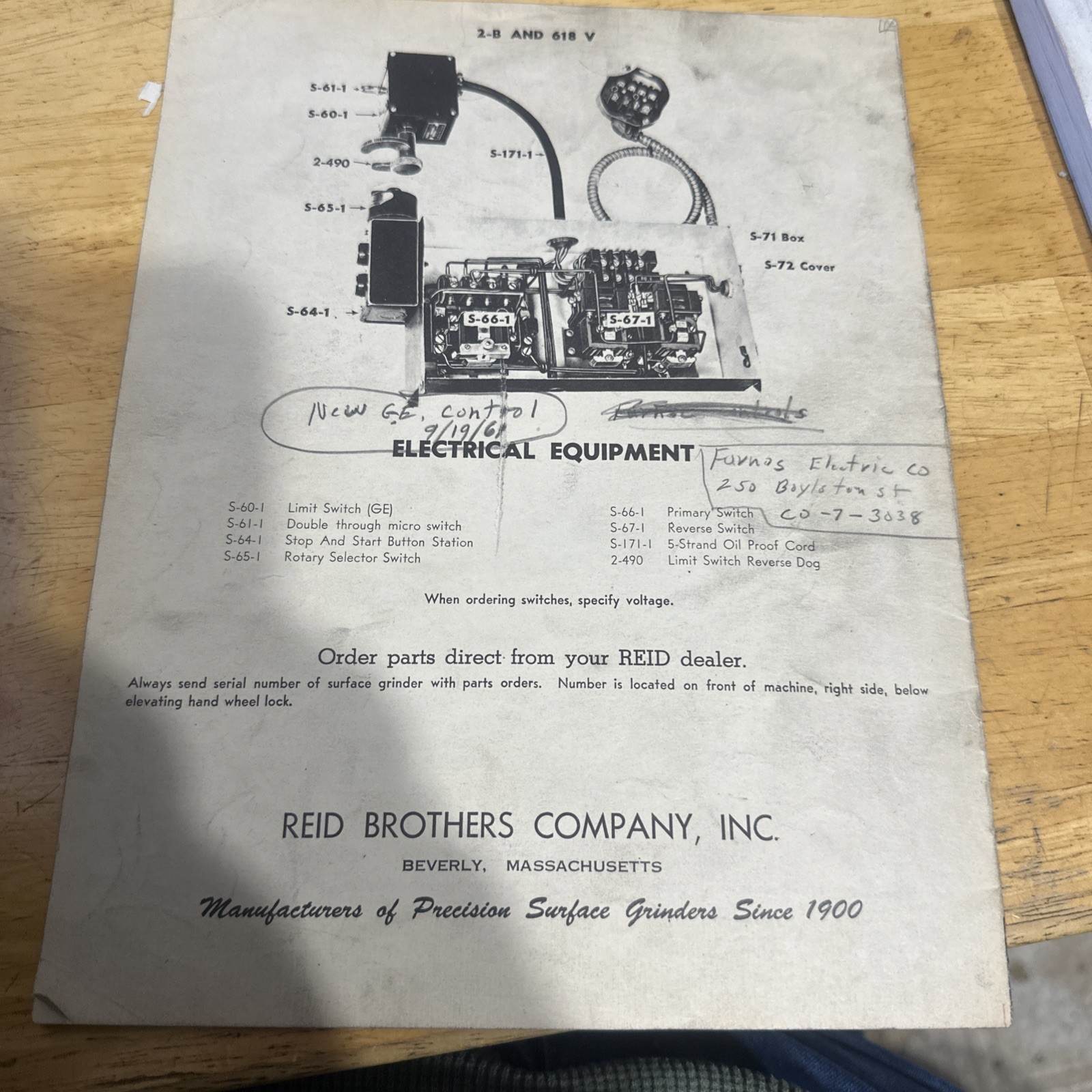 Reid Surface Grinder Instruction Book and Parts List Manual