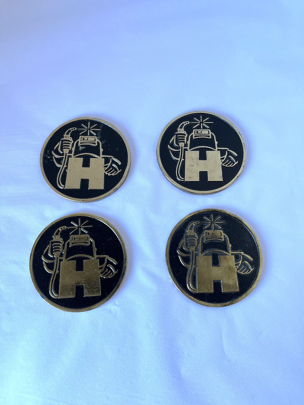 4 Vintage Hobart Welding Emblems Metal Discs Badges