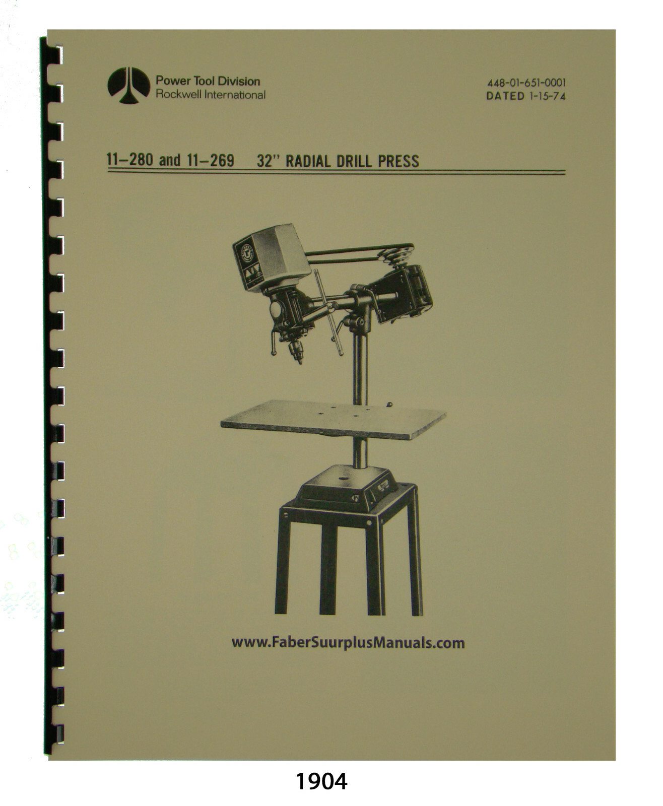 Rockwell 32″ Radial Drill 1126, 11-072, 11-090 Op & Parts List Manual #1904