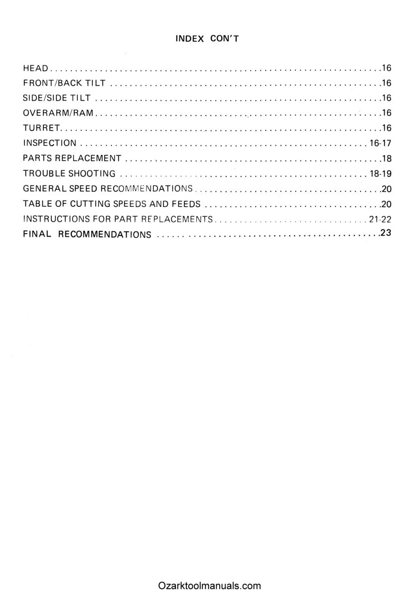 WELLS-INDEX 837 Milling Machine Operator Owner Service Parts Manual 1716