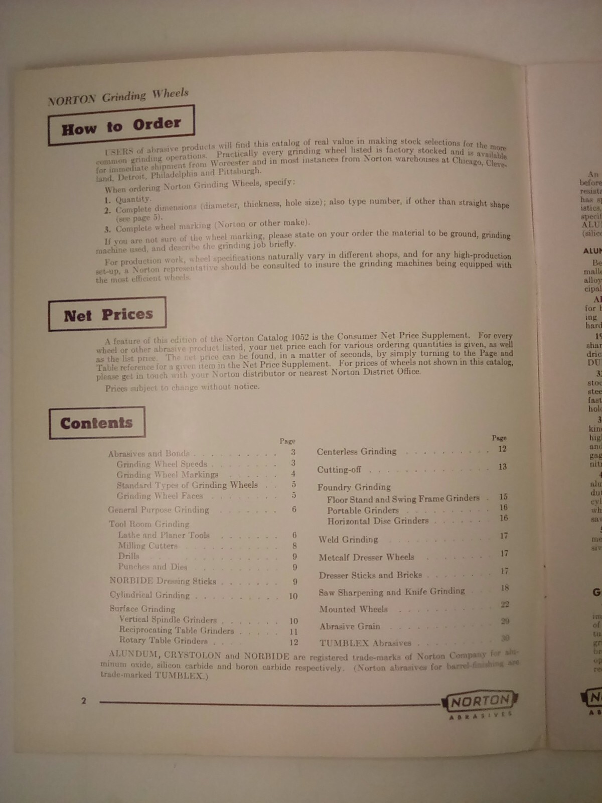 Vin. Norton Grinding Wheels & Adhesives Catalog 1052