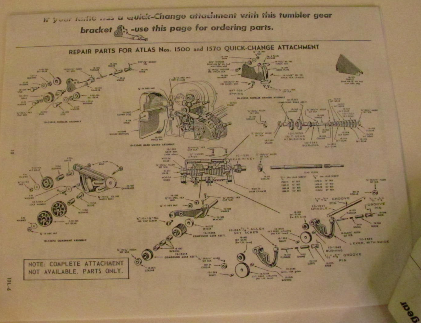 PARTS LIST FOR 10″- F SERIES ATLAS LATHES, ATLAS PRESS CO. BULLETIN JUNE 1966