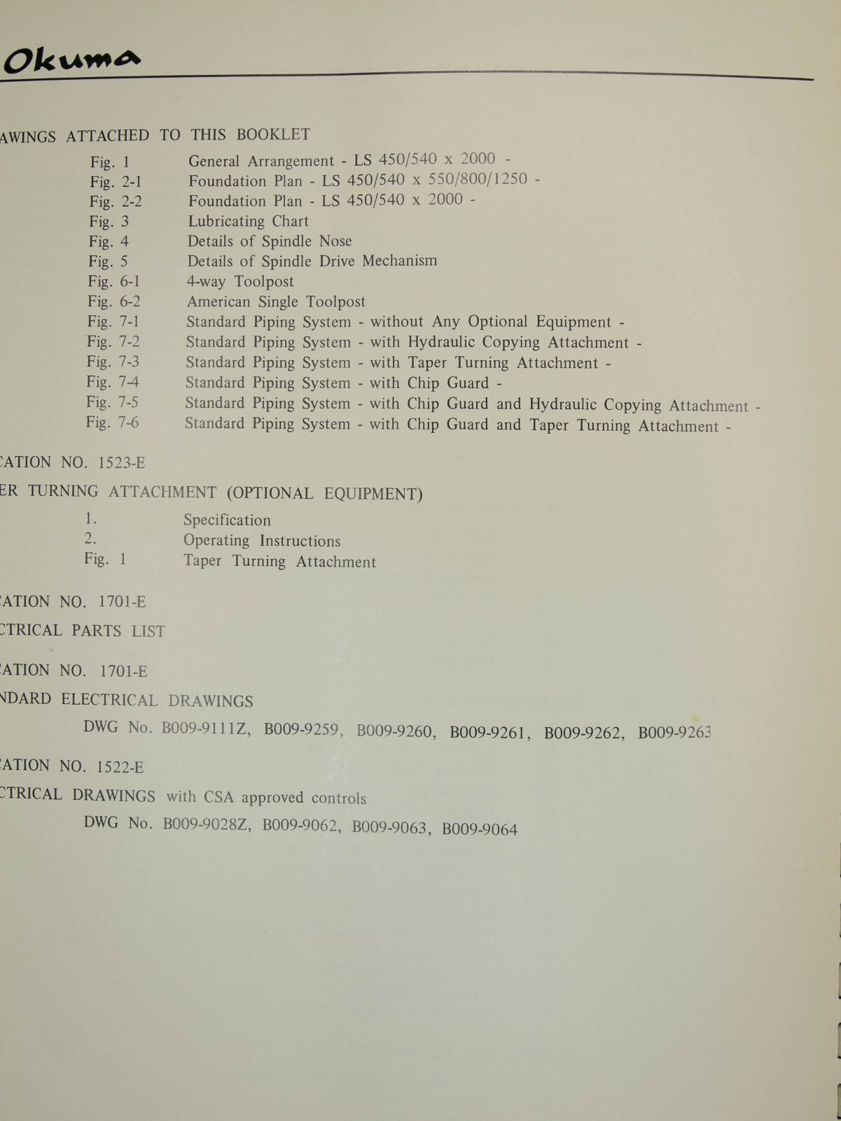 Okuma Type LS, Lathe Operations, Parts and Wire Diagrams Manual 103 PAGES