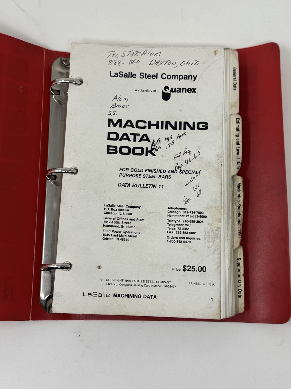 LaSalle Steel Company Machining Data Book 1980 Data Bulletin 11