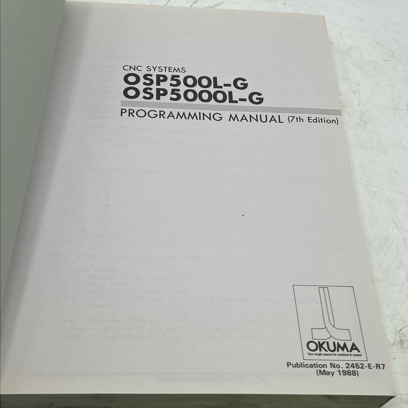 Okuma OSP500L-G OSP5000L-G CNC Systems Programming Manual 7th Edition See Pics