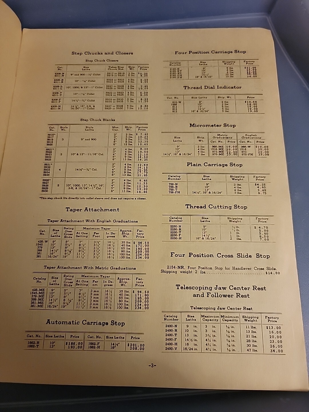 south bend lathe works, price list no 5084 , Attachments And Accessories 1950