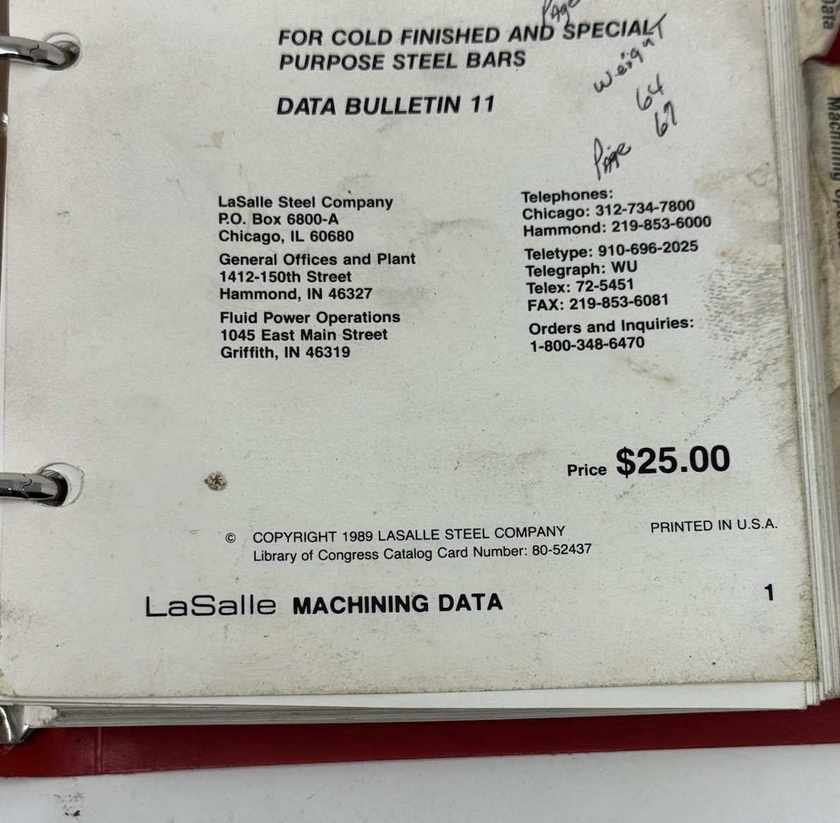 LaSalle Steel Company Machining Data Book 1980 Data Bulletin 11