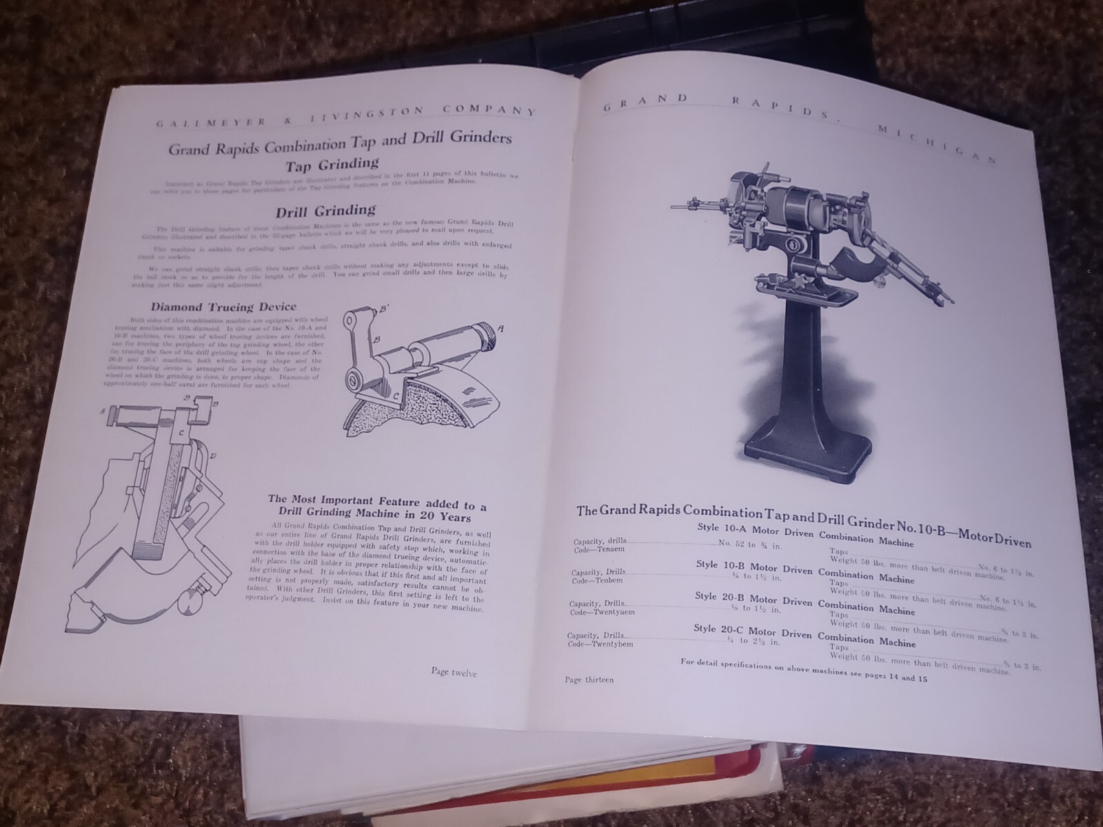 GALLMEYER & LIVINGSTON GRAND RAPIDS Michigan Tool TAP GRINDERS Catalog Book VTG