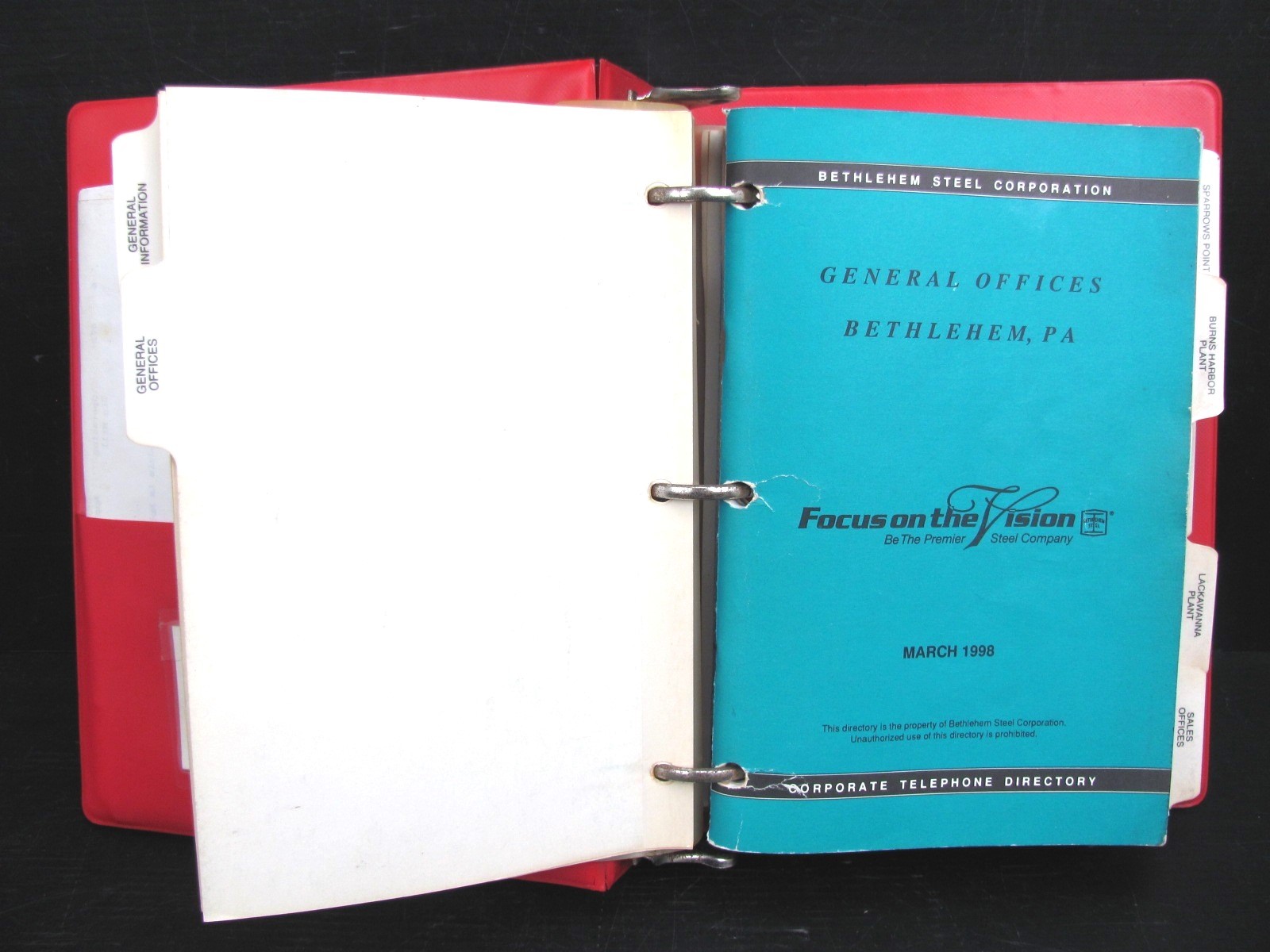 Vintage BETHLEHEM STEEL – RARE – Corporate Telephone Directory w/ I-BEAM LOGO
