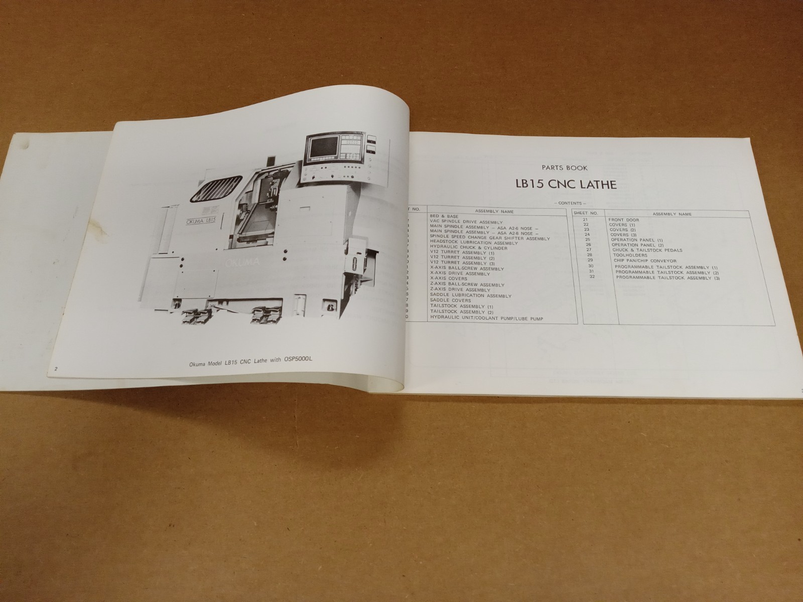 Okuma LB15 CNC Lathe with OSP5000L Parts Book, Pub. No. 2206-E-R1