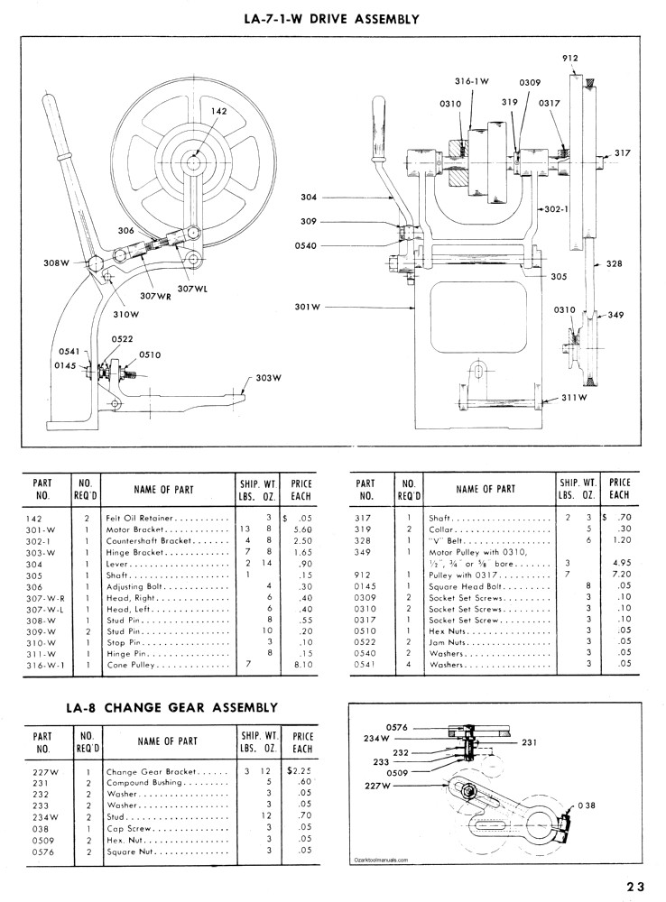 MONTGOMERY WARDS Powr-Kraft 64TLC-2130 Metal Lathe Instruction Parts Manual 1432
