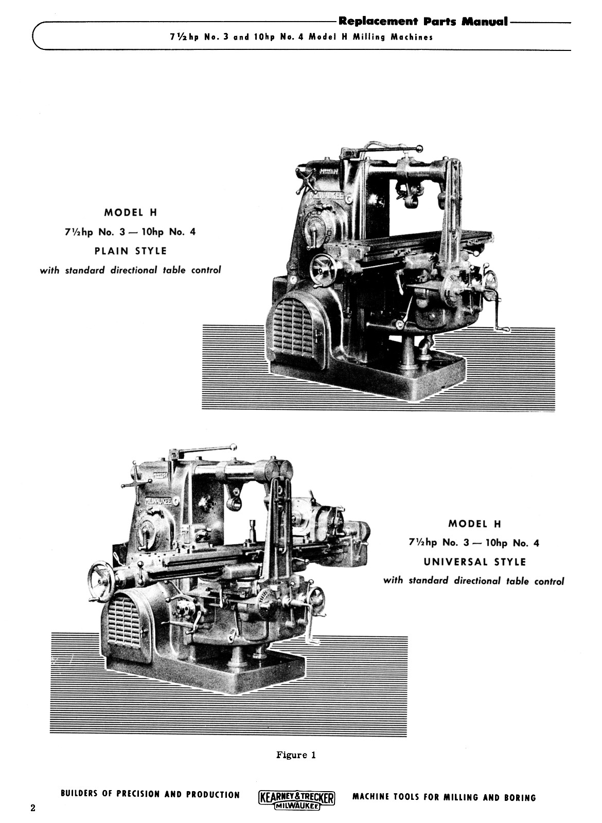 KEARNEY &TRECKER Milwaukee Model 3H 4H Milling Machines Parts Manual 1467