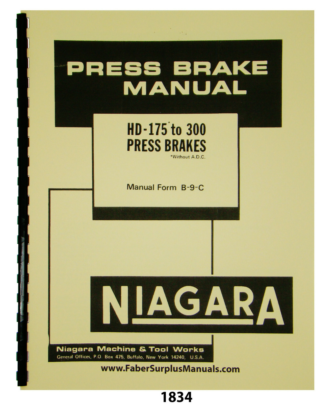 Niagara HD-175 to HD-300 Press Brake Operator & Parts List Manual #1834