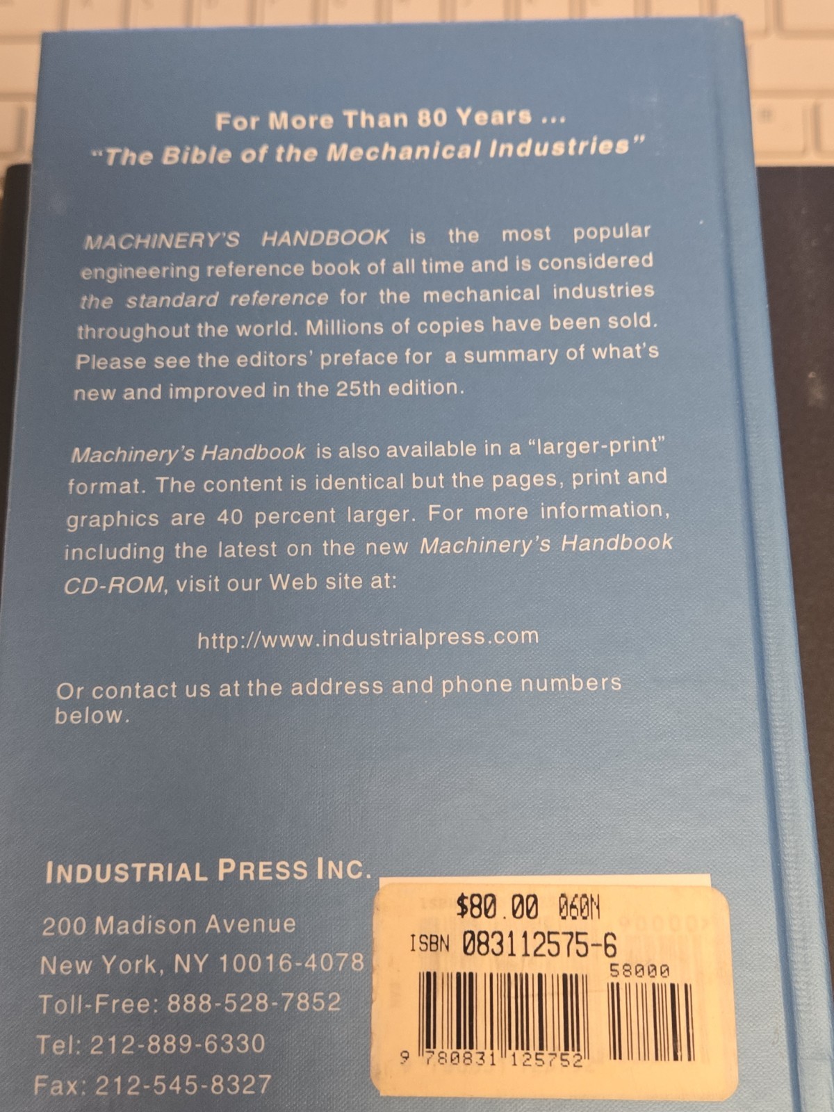 Machinery Handbook 25th Edition Good/excellent Condition Industrial Press Inc