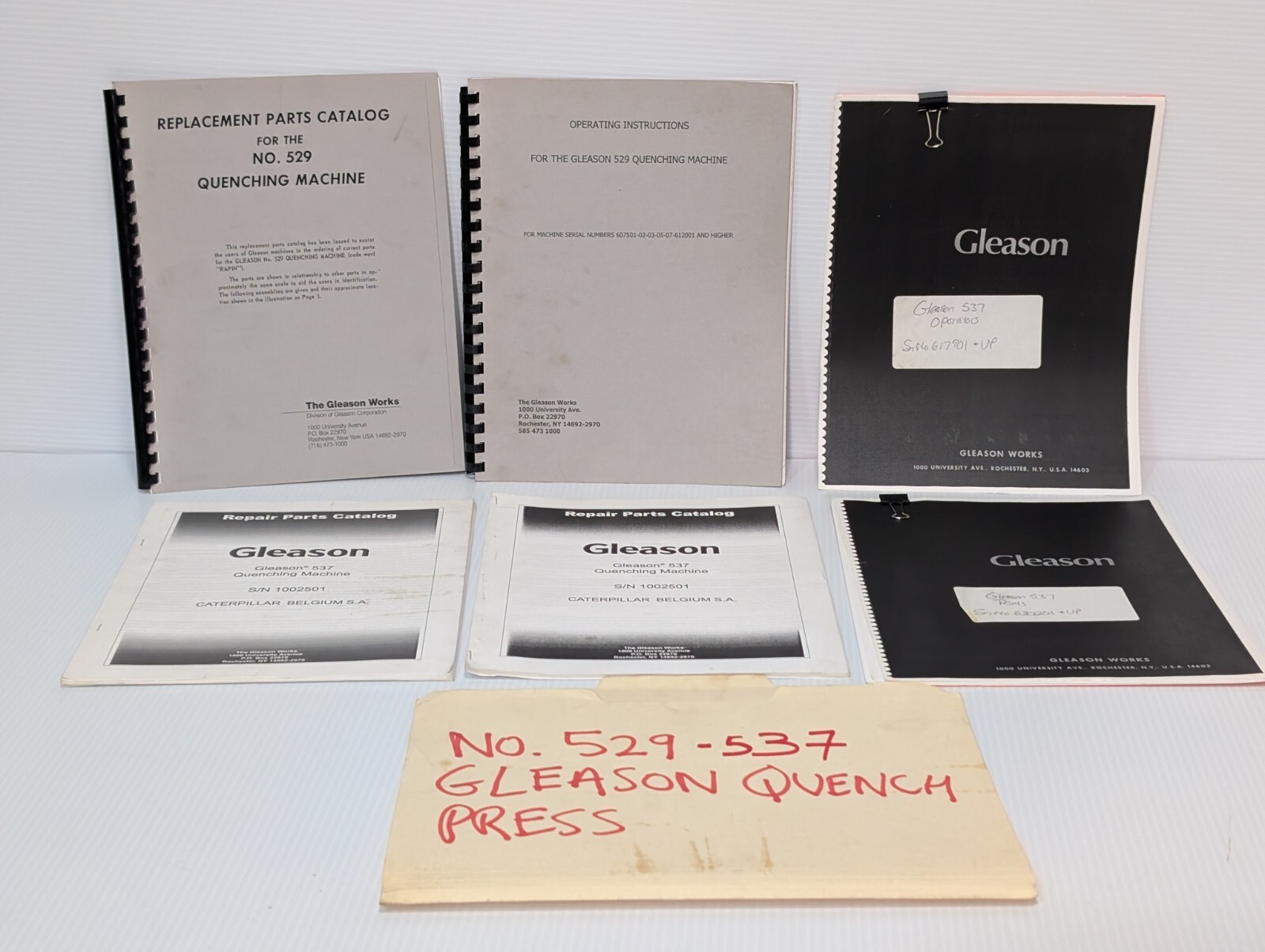 Lot of Vintage Gleason Works Quench Press Manuals 527, 529 Quenching Machine