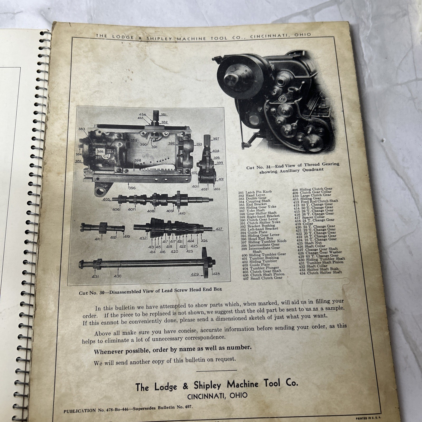 Lodge & Shipley Model X Lathe Instruction Book & Repair & Parts Manual