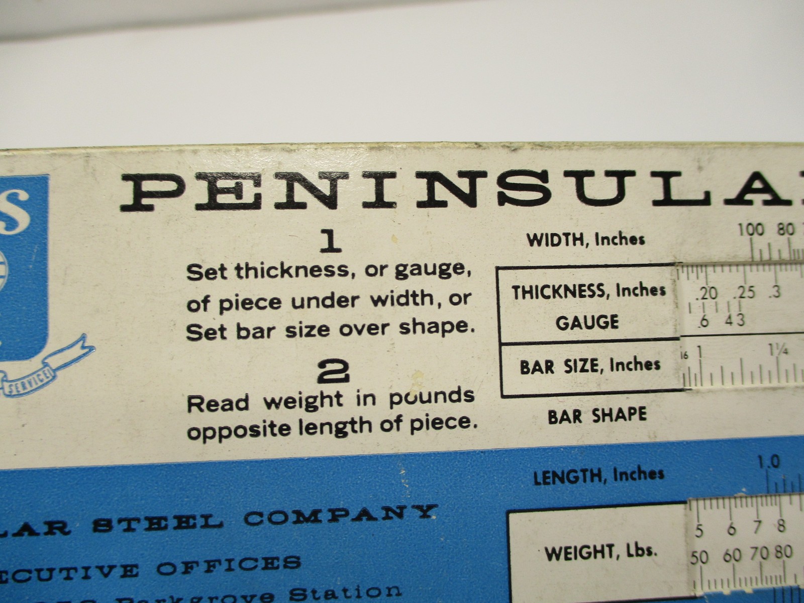 PENINSULAR STEEL Slide Calculator For Steel Weights By Shape & Type 1970 in EC