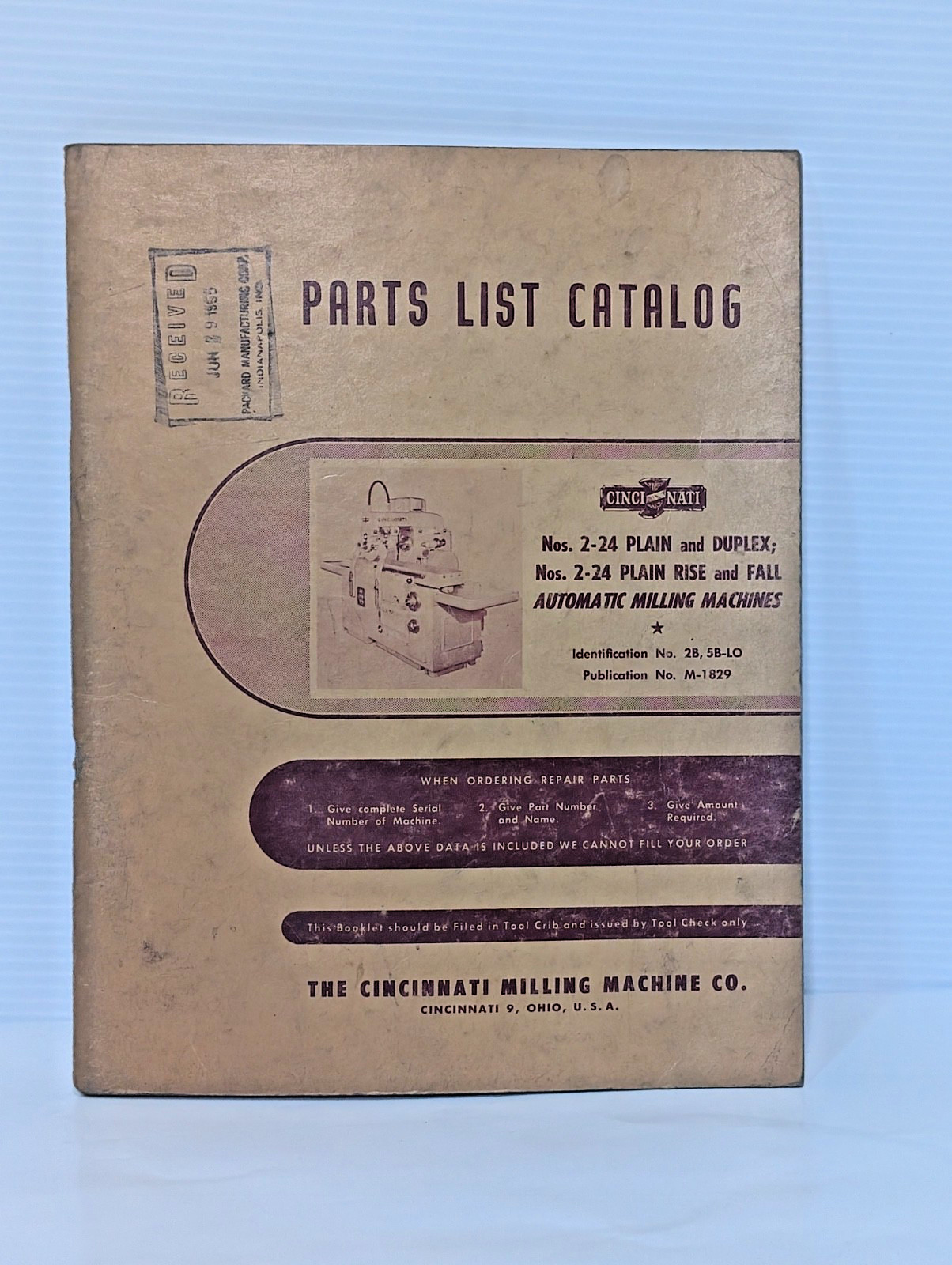 Cincinnati Milling 2-24 Plain & Duplex & 2-24 Rise & Fall Parts List Catalog