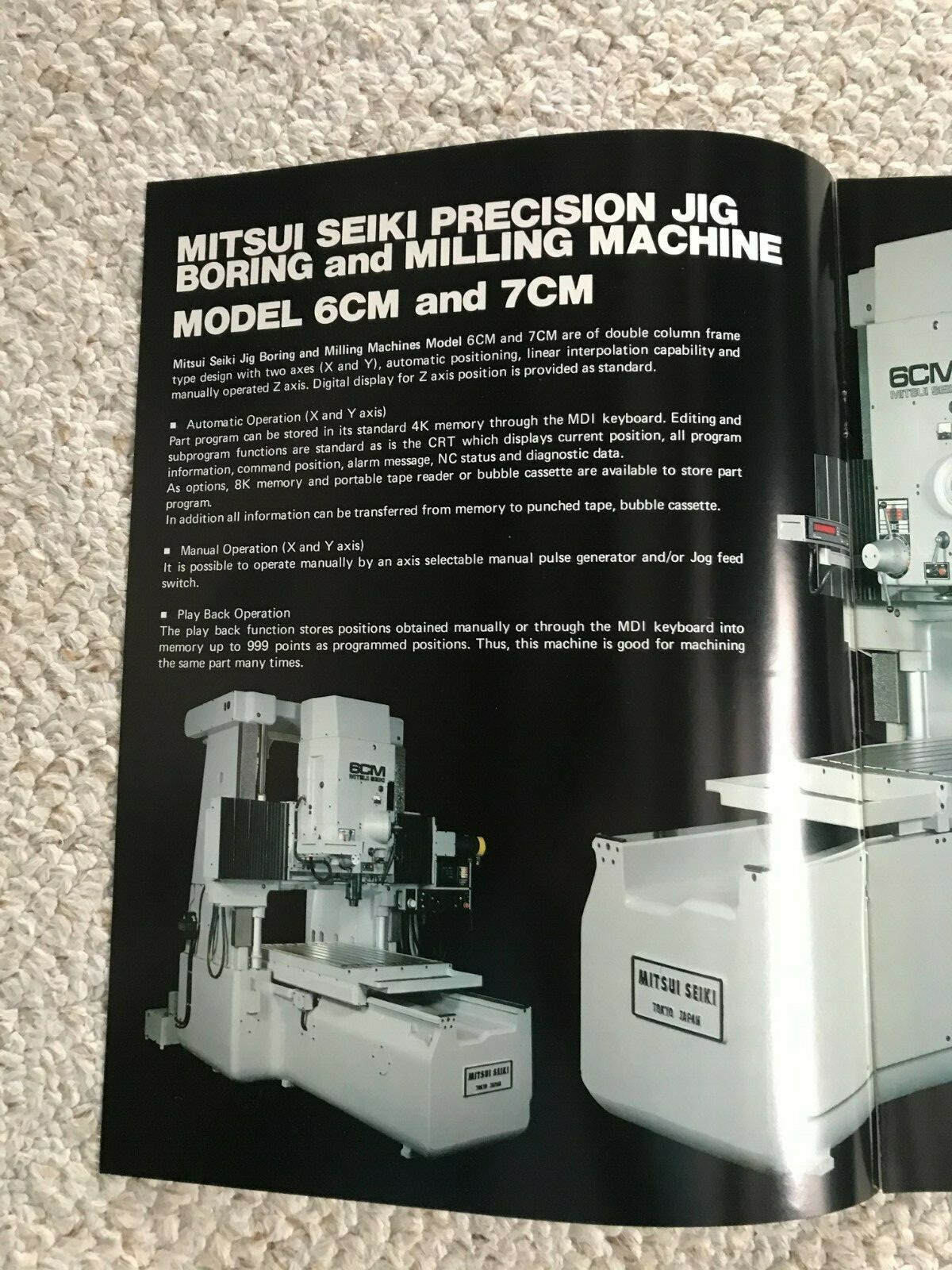 MITSUI SEIKI 6CM/7CM JIG BORING AND MILLING MACHINES SPECIFICATION