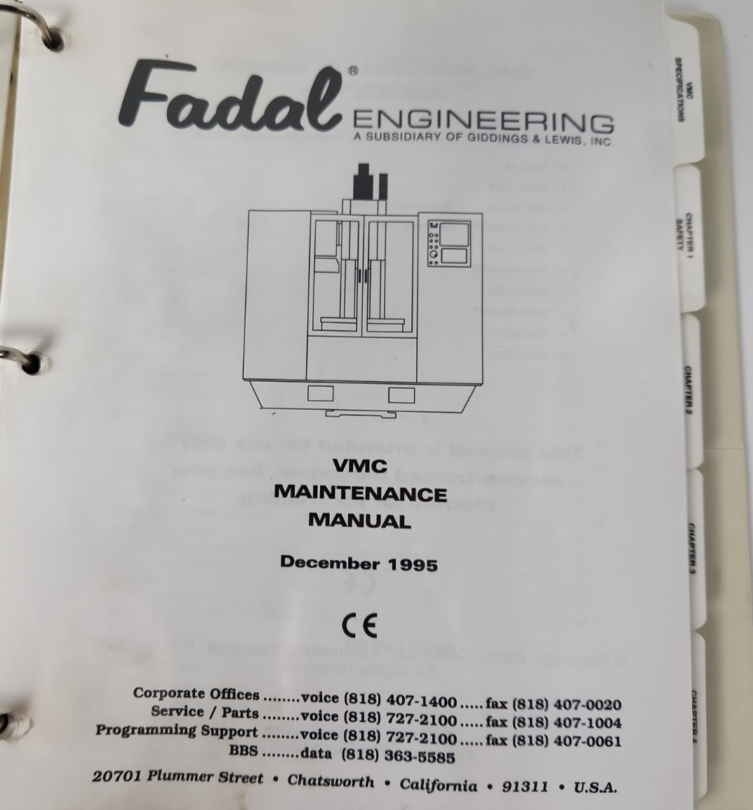 Fadal VMC CNC Manuals 1995 1996 Operator Maintenance User Set 3 Vertical Mill