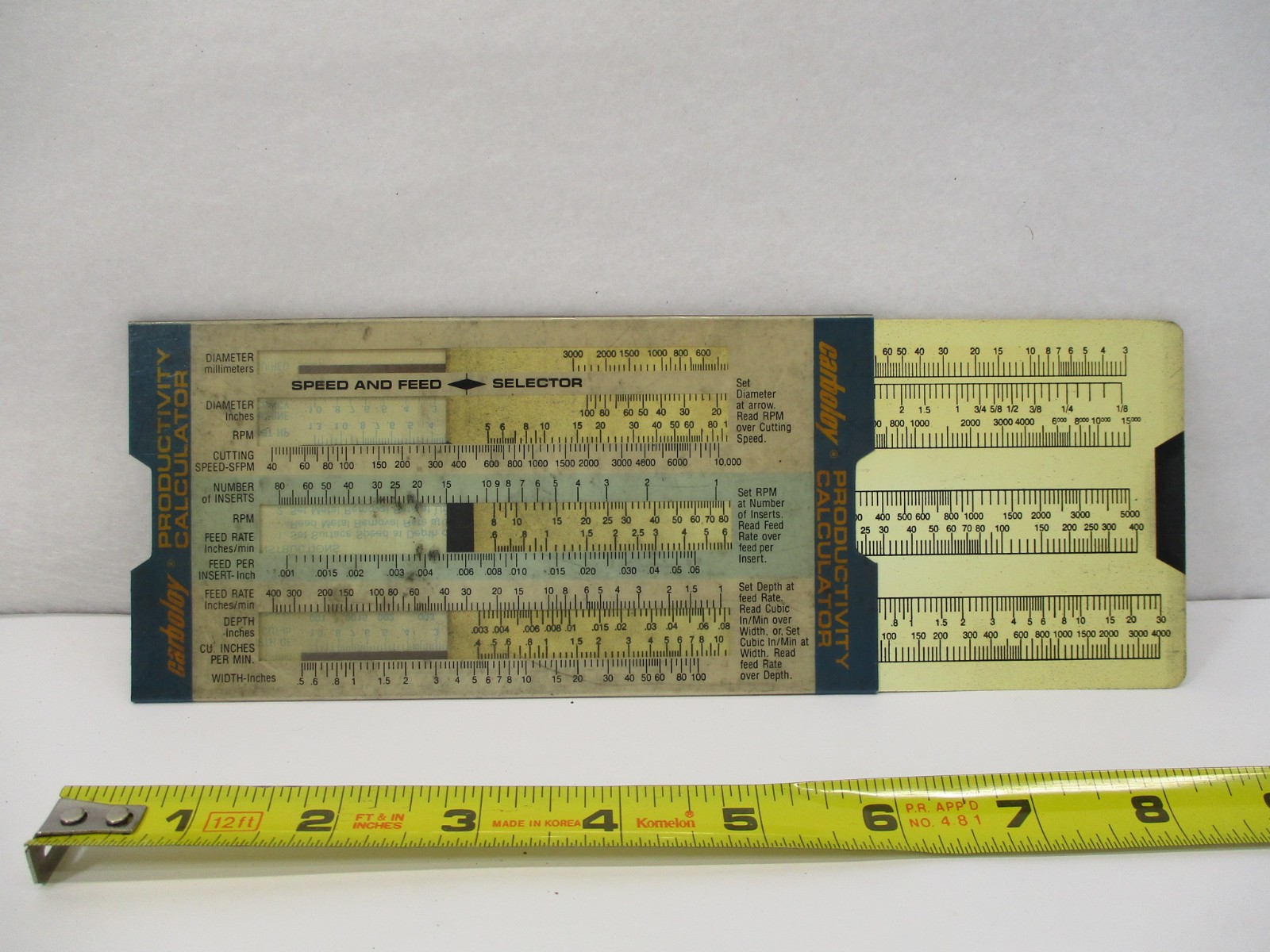 CARBOLOY Speed & Feed MACHINING Slide Calculator Metric Converter 1987 in VGC