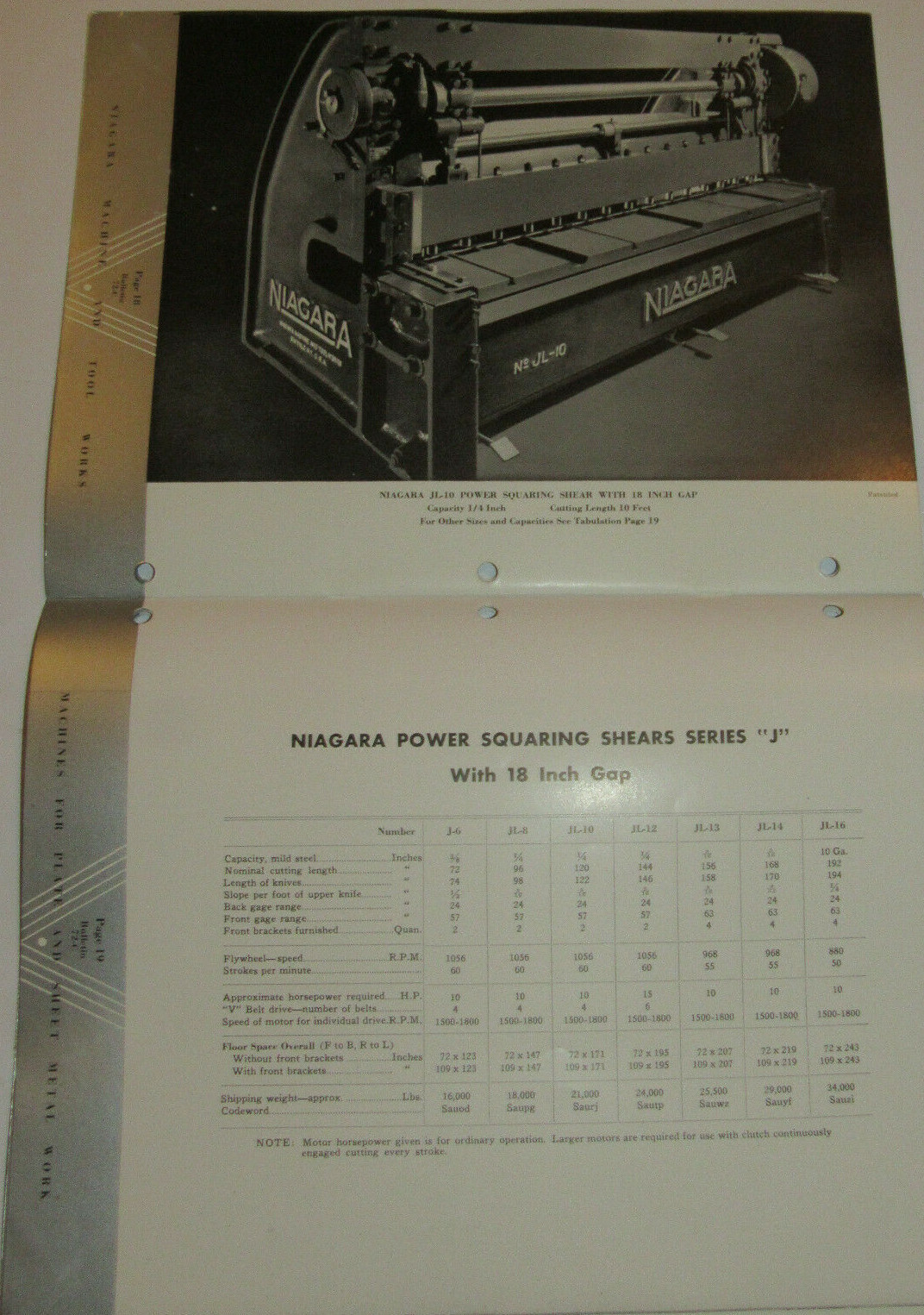 VINTAGE 1940s NIAGARA POWER SQUARING SHEARS BROCHURE! CAPACITY! PICTURES/SPECS