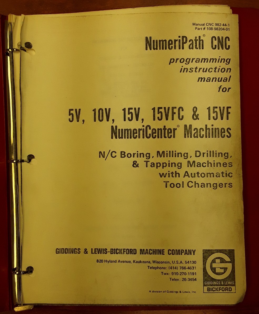 Giddings&Lewis CNC 982-44-1 Programming Instruction Manual