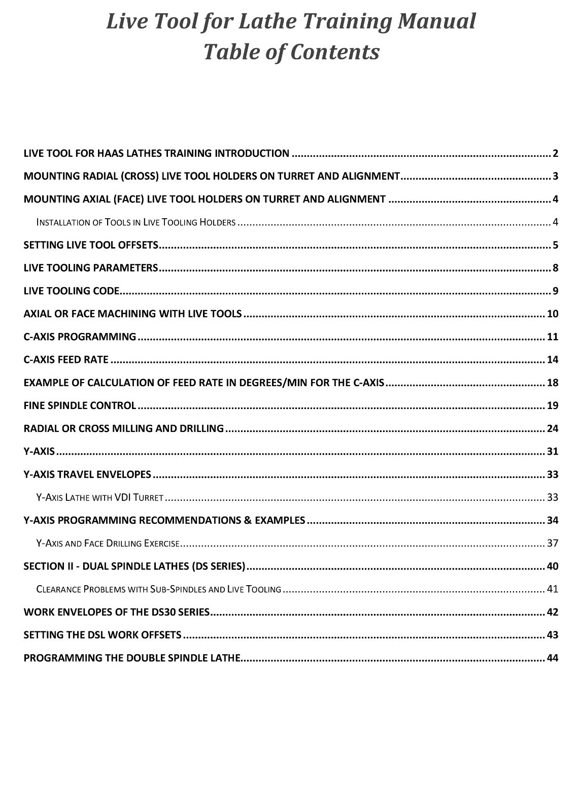Haas Live Tool for Lathe CNC Training Manual Includes DS Lathe *898