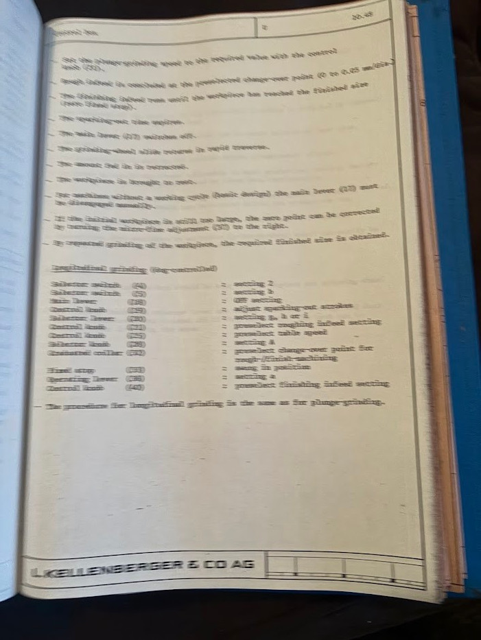 Original Kellenberger Instruction Manual 600U Grinder Operator Maintenance c1980
