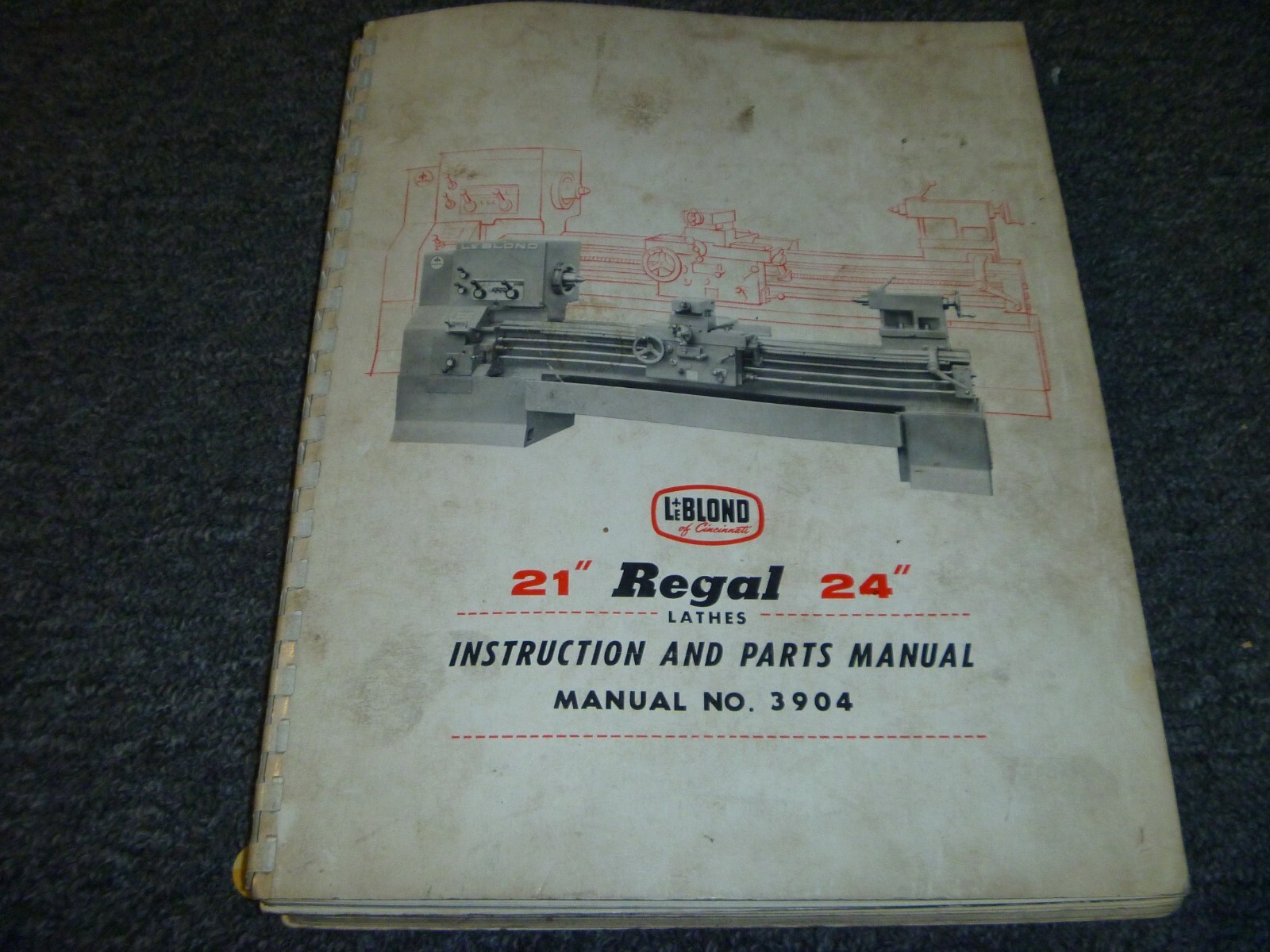 LeBlond 21″ & 24″ Regal Lathe Parts Catalog & Operator Instruction Manual 3904