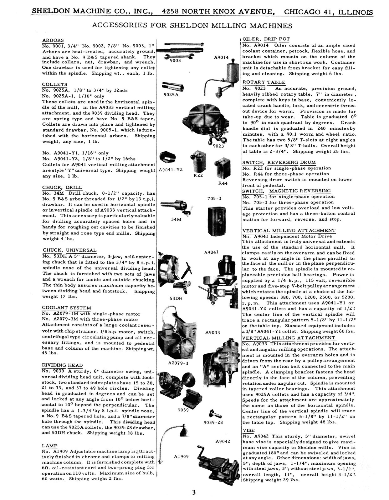 Sheldon 3000PQ & 3000P Hoizontal Milling Machine Parts List Manual *517
