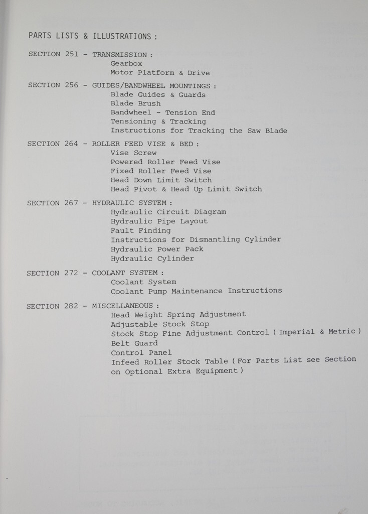KALAMAZOO-STARTRITE Horizontal Band Saw H250A Service & Parts Manual
