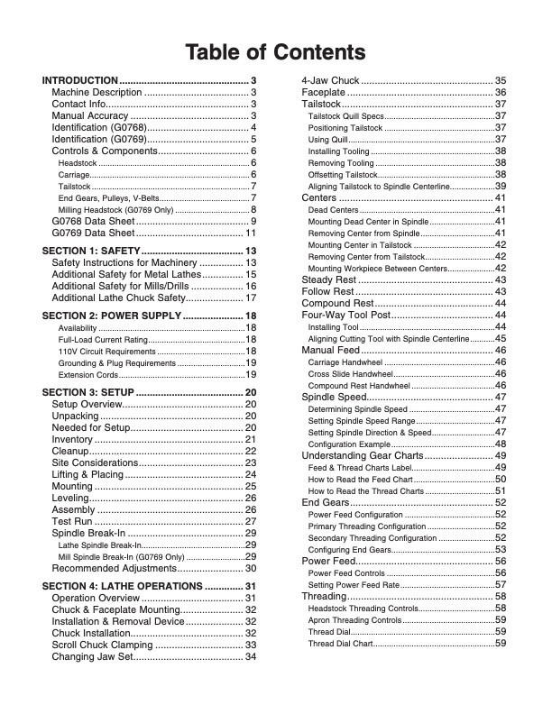 Owner’s Manual for Grizzly 8” x 16” Lathe and Lathe/Mill – Models G0768 & G0769