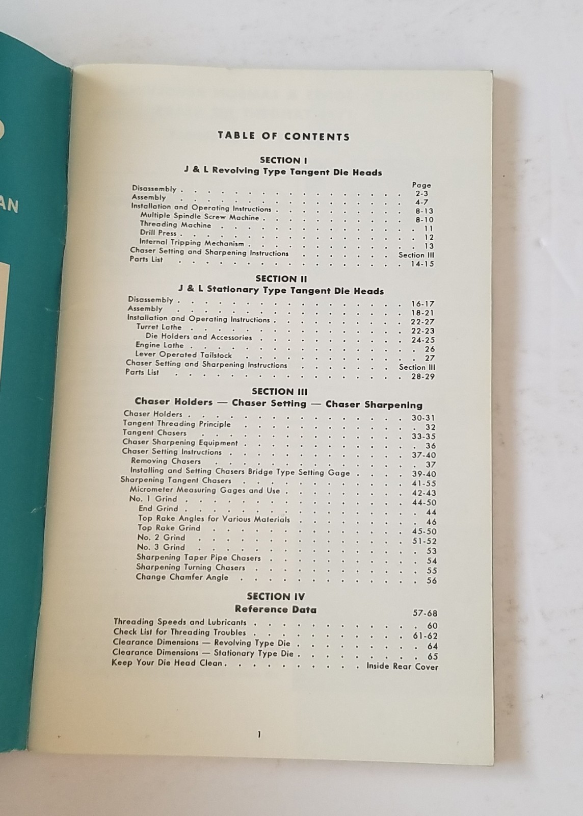 Jones & Lamson Radial Die Head Operator’s Manual. 1953