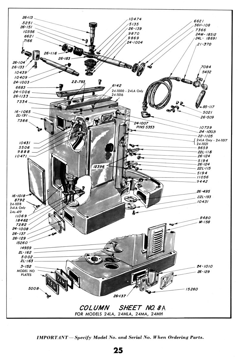 VAN NORMAN 24L, 24M, 24LA, 24MA, 24MLA, 24MH Milling Service Parts Manual 1770