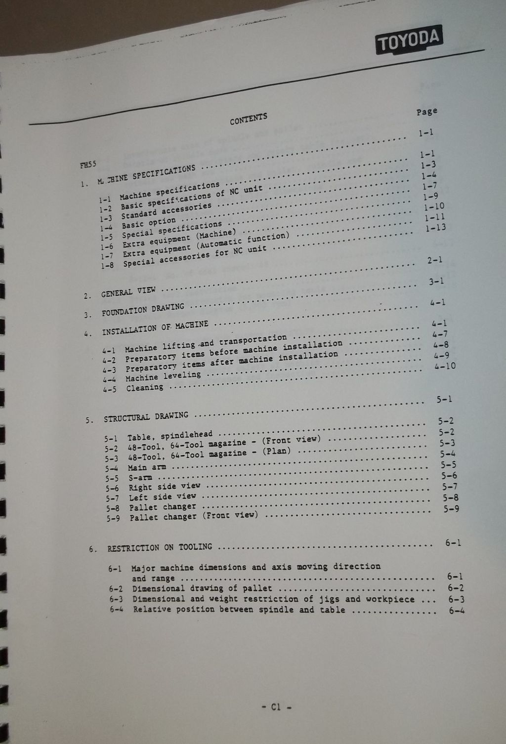 Toyoda Machining Center Model FH55 Instruction Manual