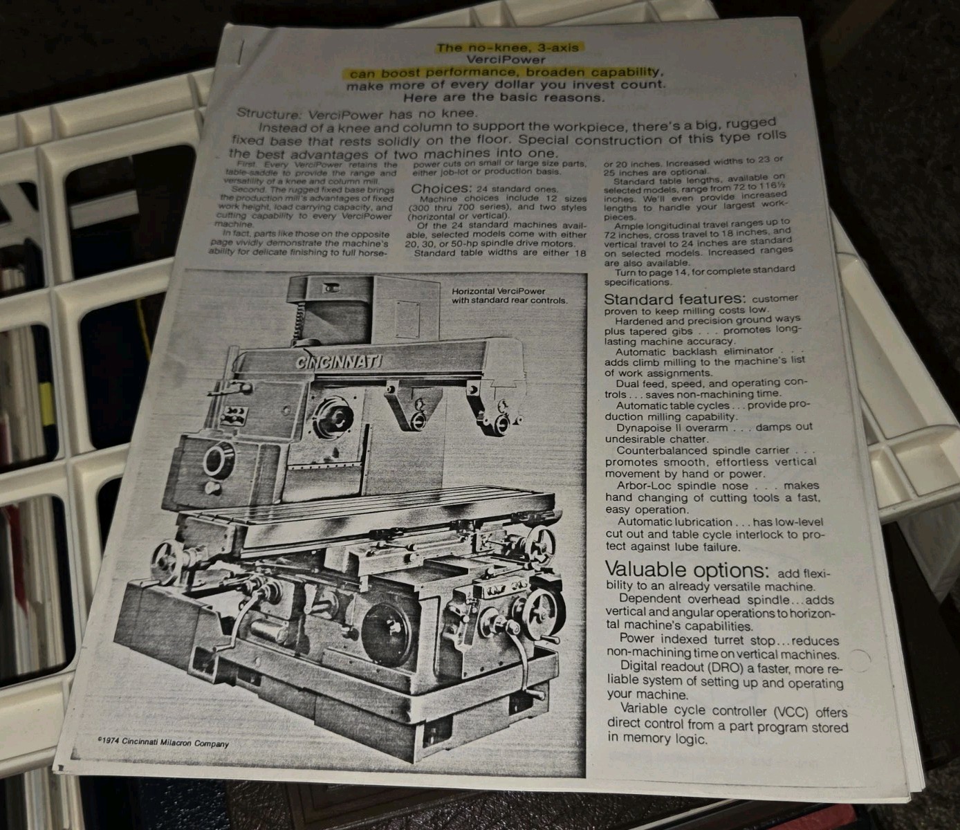 1974 CINCINNATI HORIZONTAL VERCIPOWER SALES PAPERWORK FLYER PROMO Machinist Tool