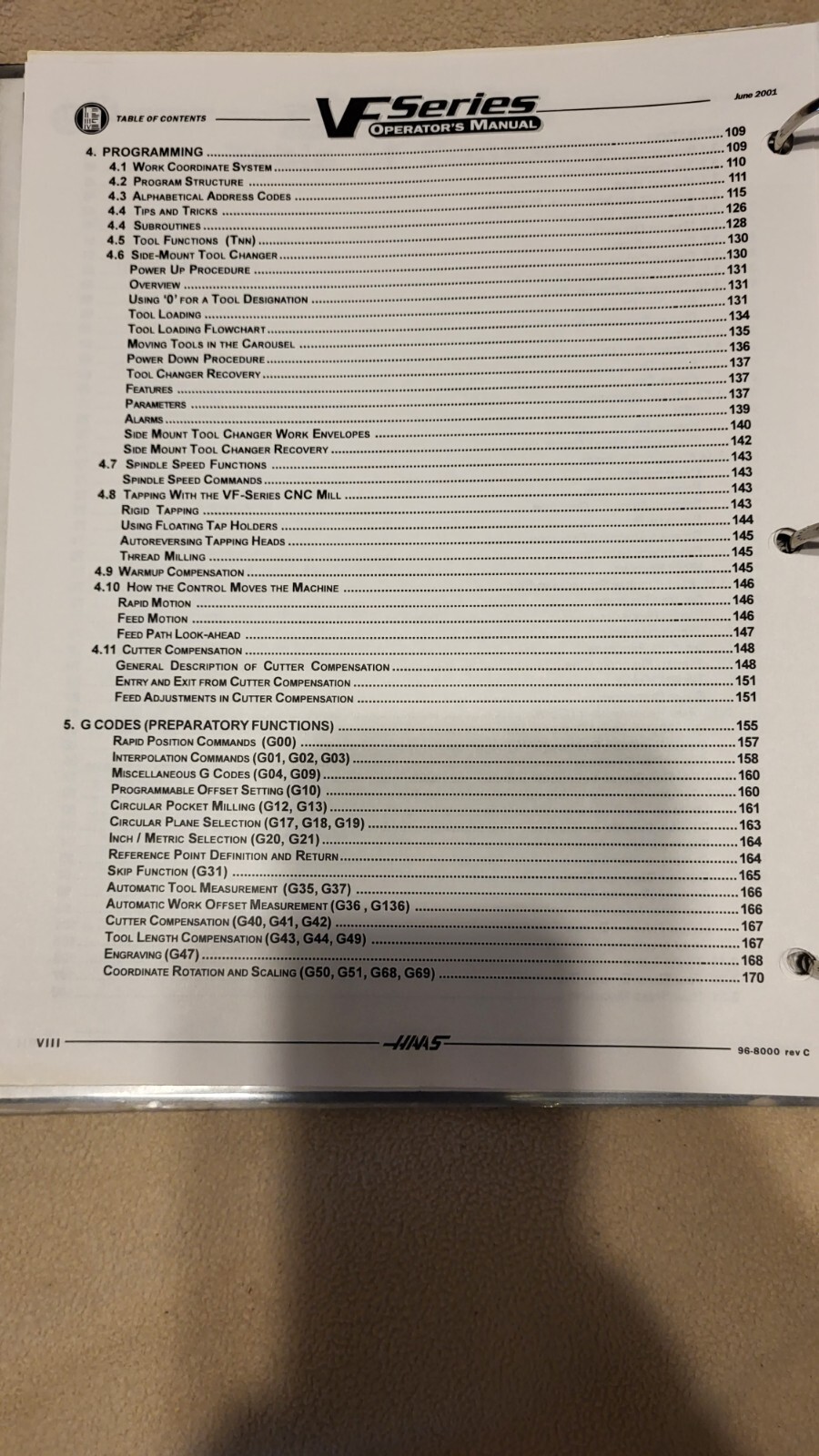 HAAS CNC MILL VF 0 1 2 3 4 5 6 Series Programming Operations Owners Manual Book