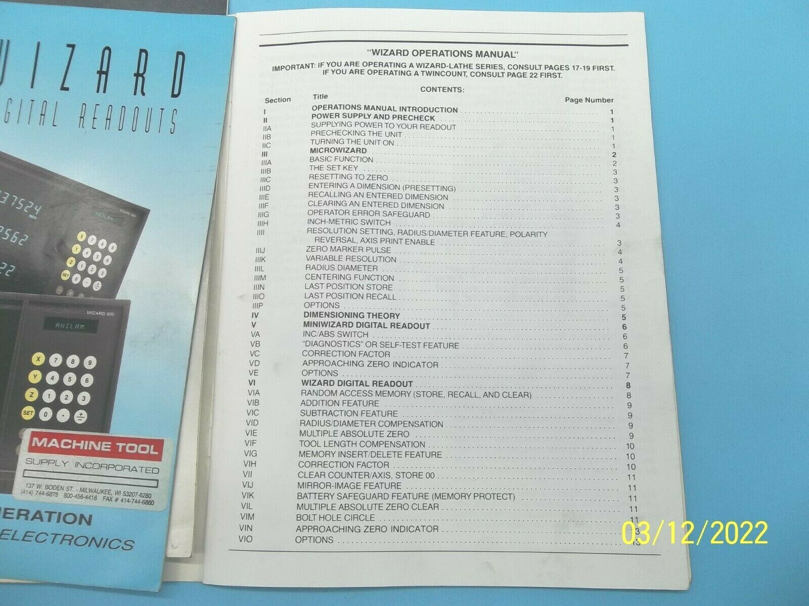 ANILAM Wizard DRO 700119 Operating Manual (MS-471)
