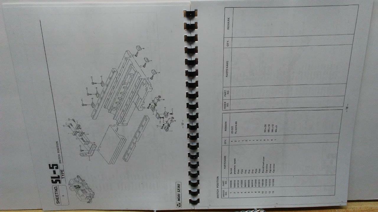 Mori Seiki SL-5 Slant Bed Lathe Parts Manual