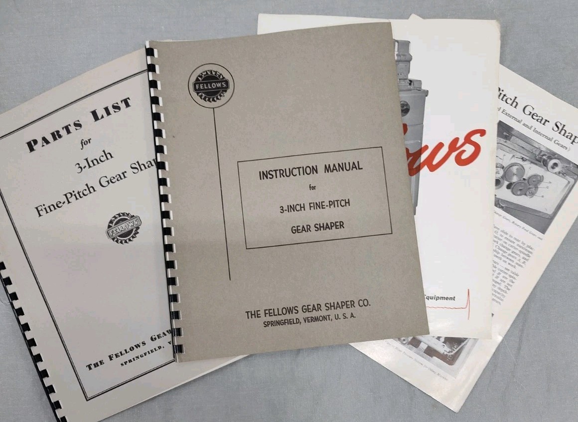 Fellows 3 Inch Fine Pitch Gear Shaper Manual & Parts List Brochure Machining Vtg