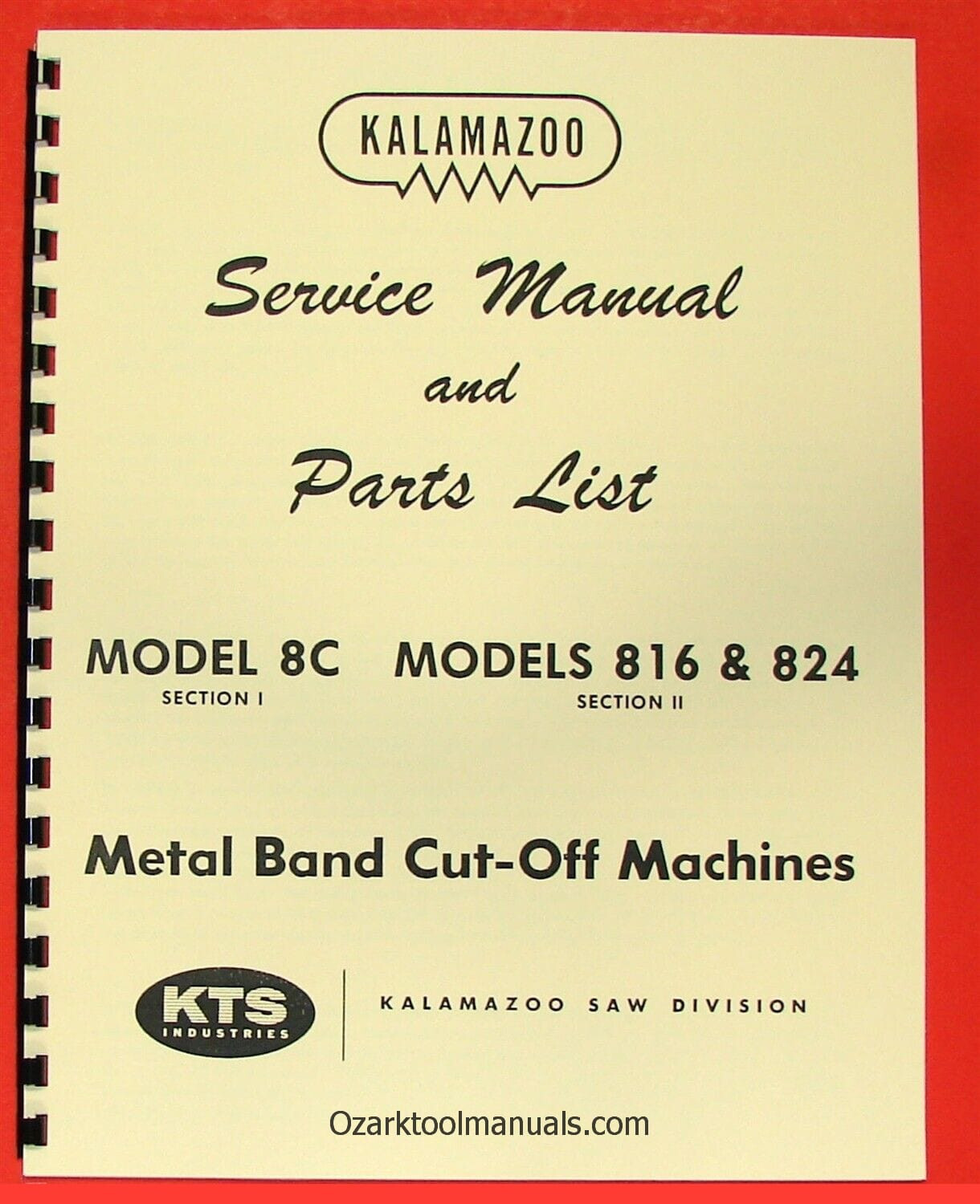 KALAMAZOO 8C, 816 824 Horizontal Metal Cutting Band Saw Service Part Manual 0411