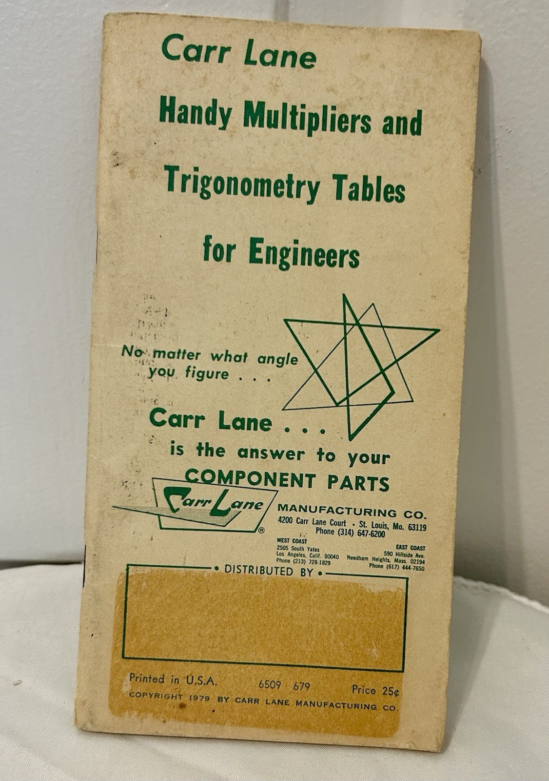Vintage 1979 Carr Lane Trigonometry Tables Handy References For Engineers Book